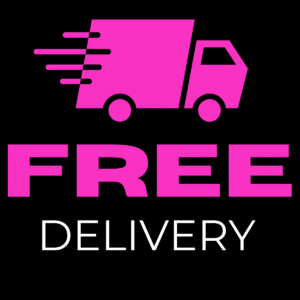 360 Photo Booth, Free delivery advert in pink writing with black background.