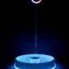 360 Glass Video Booth on black background lit up in blue