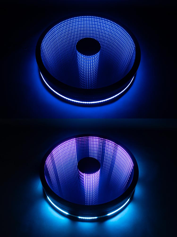 360 Photo Booth Blue stage colours and variations on a black background