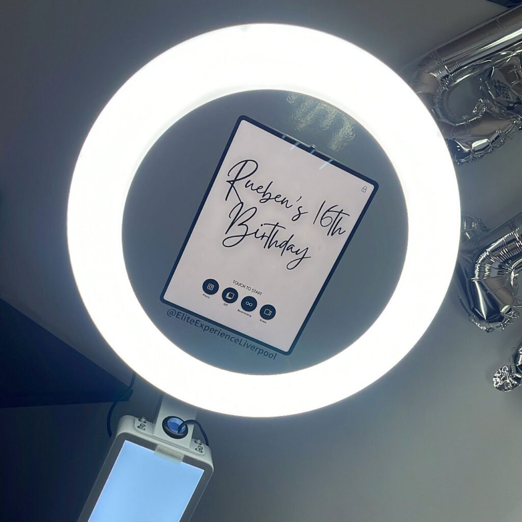 iPad Photo Booth Hire close up in white with birthday message at a party.